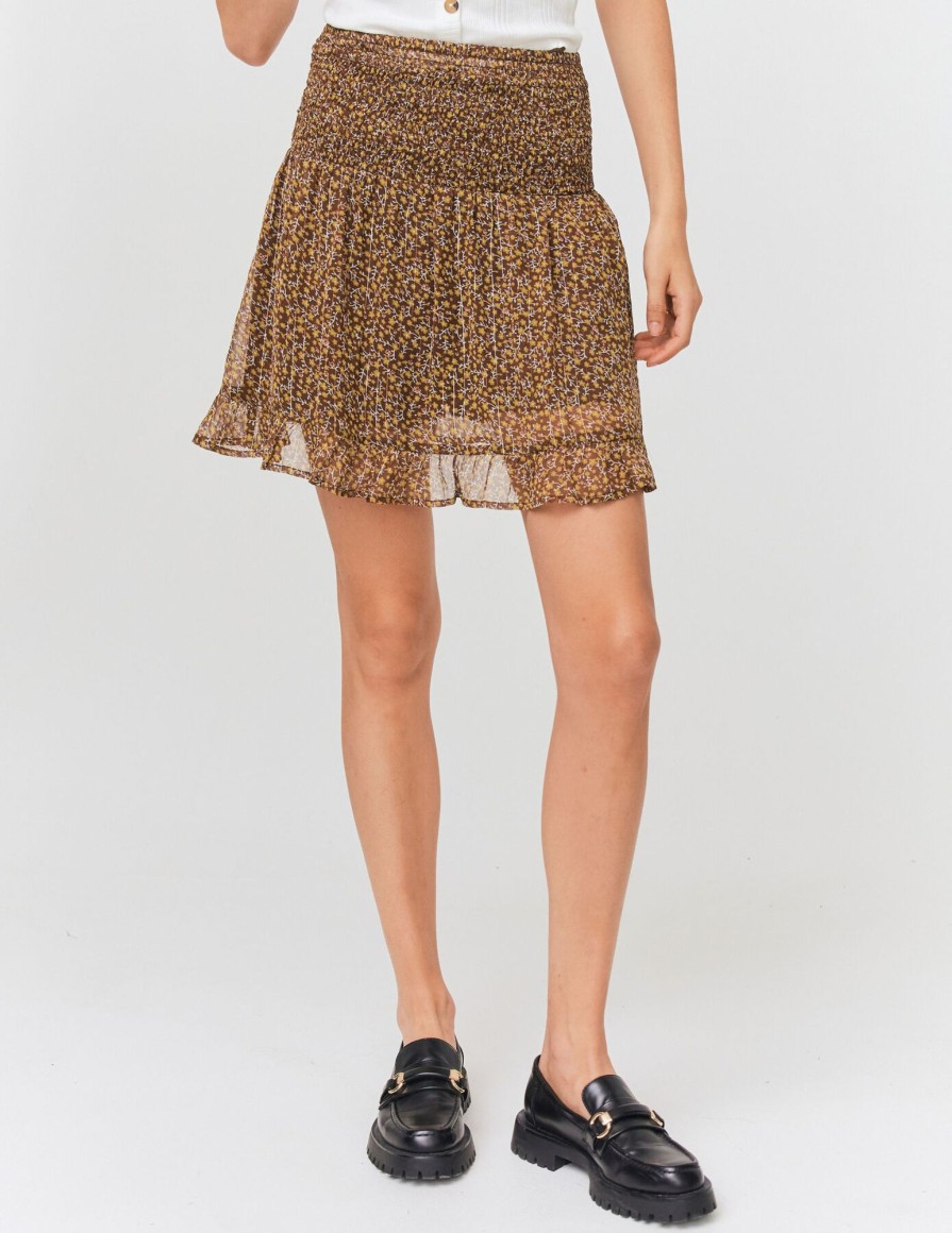 Femme BZB Jupe | Jupe Short Imprimee Marron