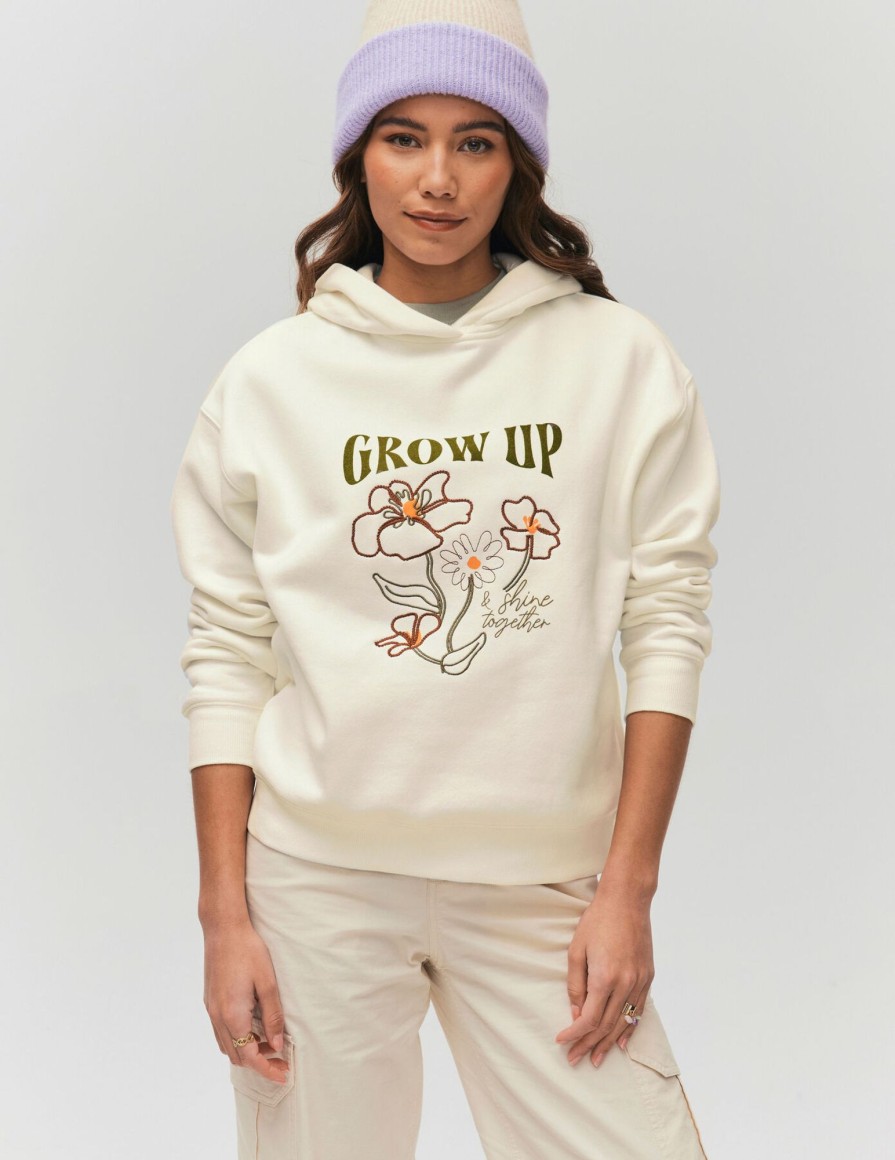 Femme BZB Sweat | Sweat Capuche Imprime Blanc