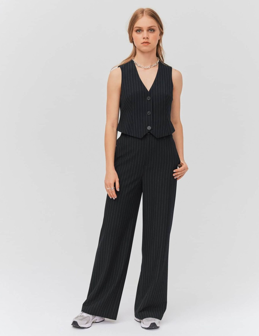 Femme BZB Pantalon | Pantalon Tailleur Raye Bleu Fonce