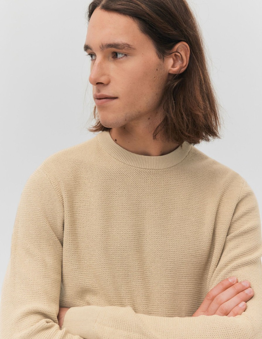 Homme BZB Pull | Pull Leger Col Rond Beige