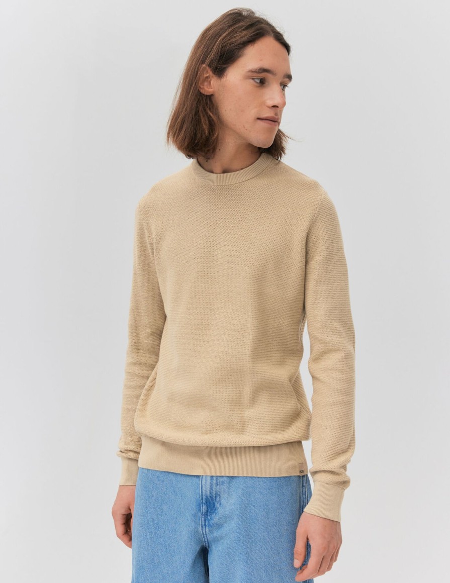 Homme BZB Pull | Pull Leger Col Rond Beige