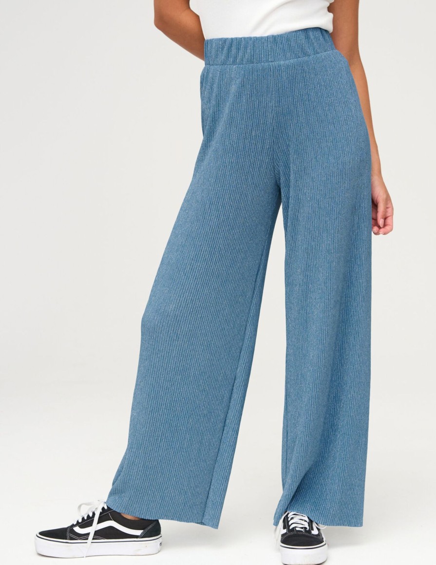 Femme BZB Pantalon | Pantalon Plisse Brillant Bleu