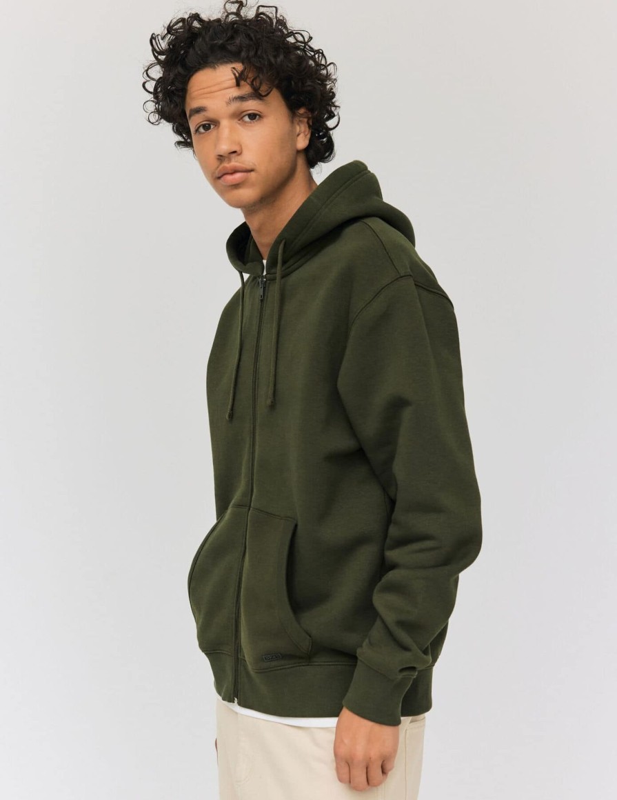 Homme BZB Sweat | Sweatshirt Zippe Basique Vert Kaki