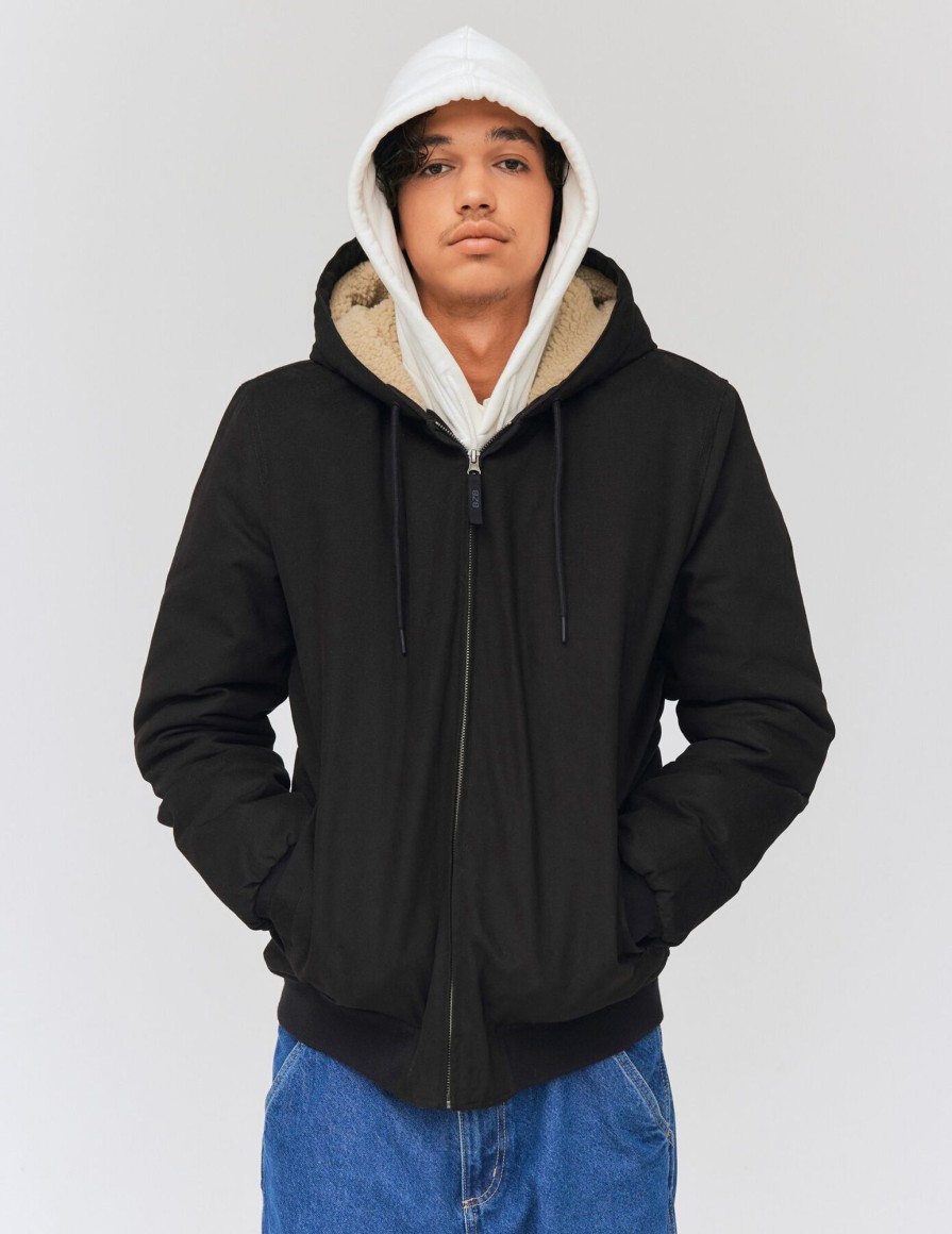 Homme BZB Veste & Blouson | Blouson A Capuche Interieur Sherpa Noir