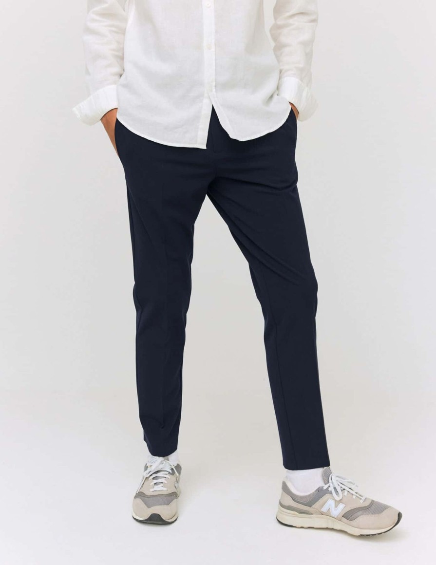 Homme BZB Pantalon | Pantalon De Ville Fluide Uni Bleu Fonce