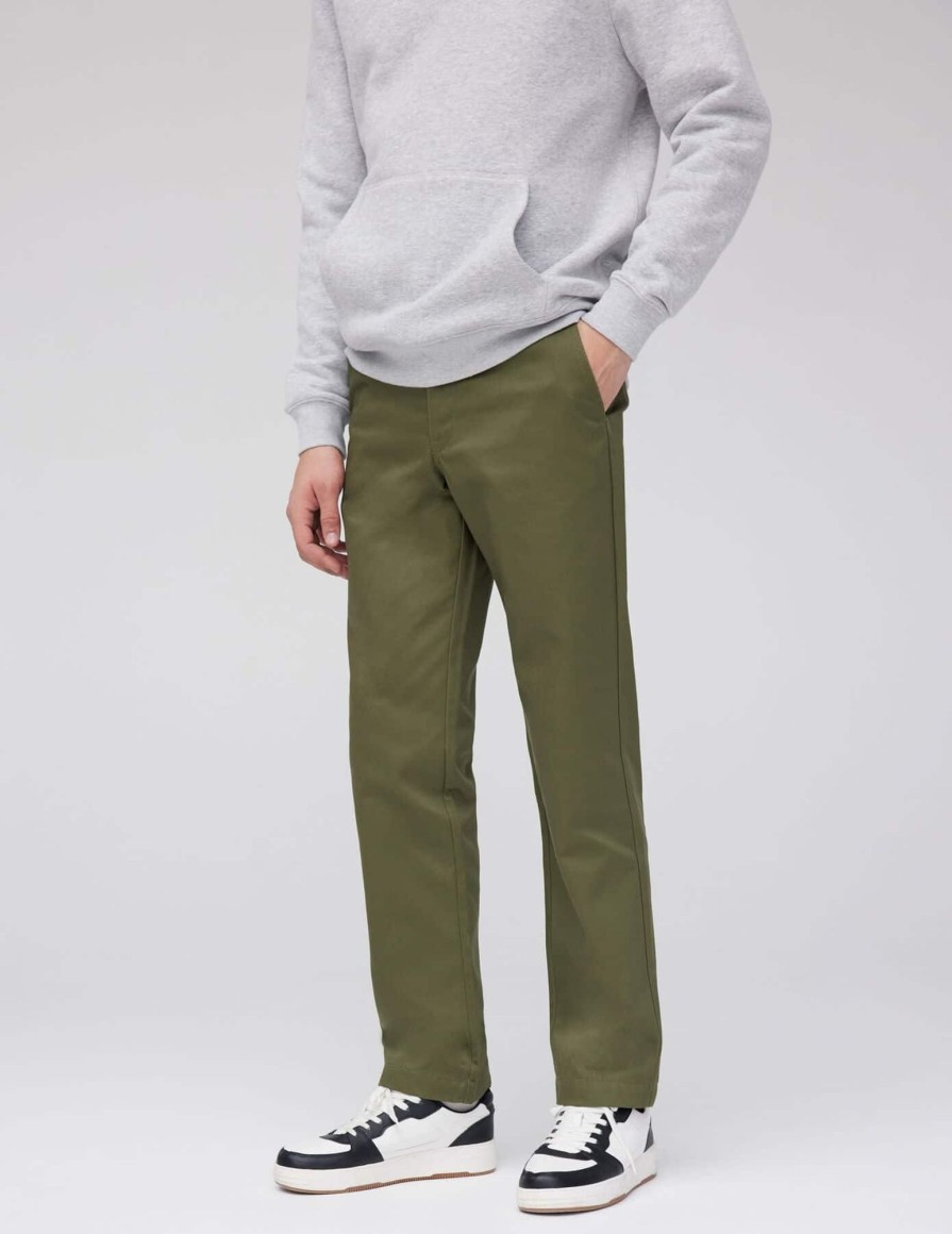 Homme BZB Pantalon | Pantalon Chino Coupe Droite Vert Kaki