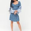 Femme BZB Robe | Robe Courte Imprimee Bleu Fonce