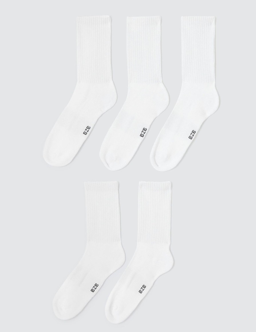 Homme BZB Chaussettes | Lot De 5 Paires De Chaussettes Unies Blanc