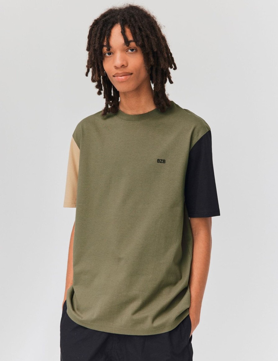 Homme BZB Tee-Shirt | T-Shirt Colorblock Vert Kaki