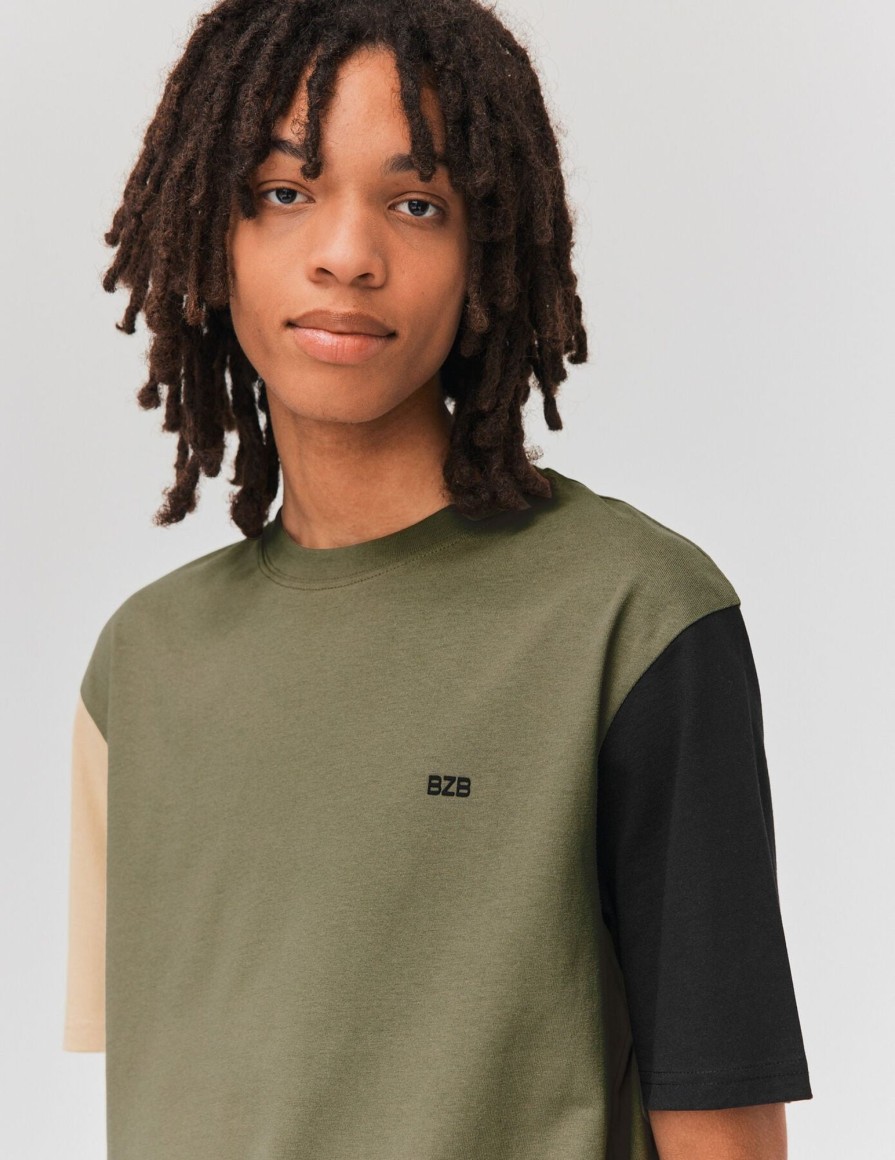 Homme BZB Tee-Shirt | T-Shirt Colorblock Vert Kaki