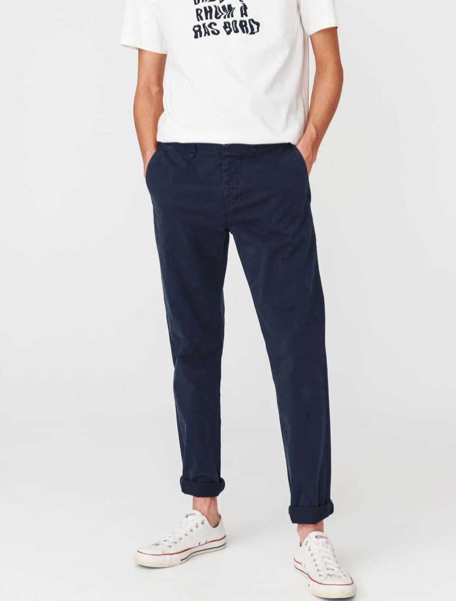 Homme BZB Pantalon | Pantalon Chino Ajuste En Coton Bio Bleu Marine