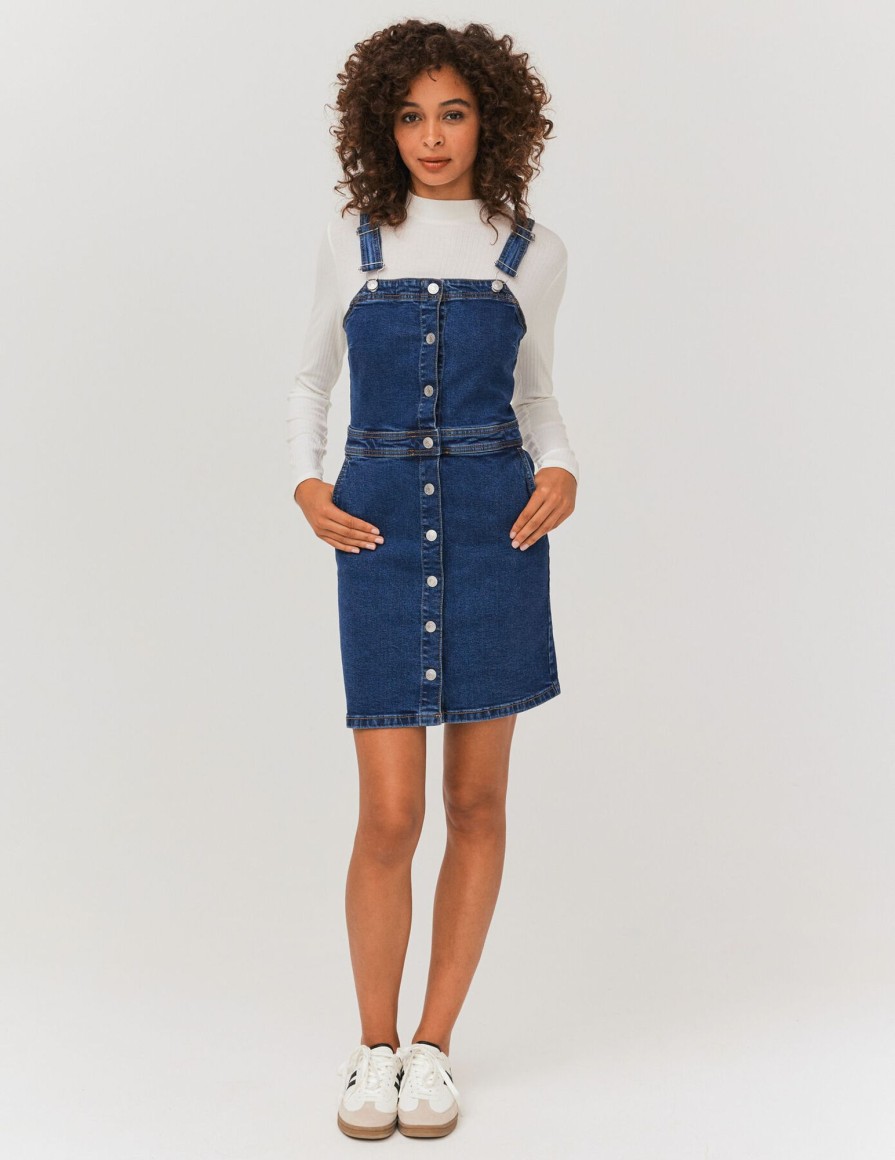 Femme BZB Robe | Robe Chasuble En Jean Bleu Moyen