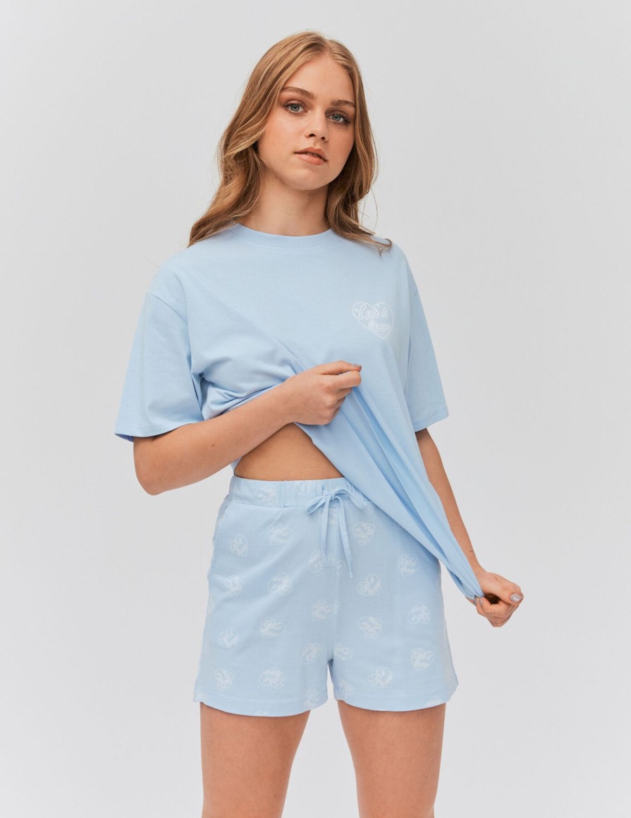 Femme BZB Sous-Vetements & Pyjama | Short Pyjama Imprime Bleu Clair