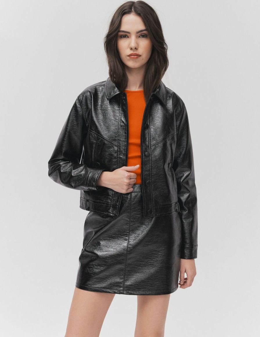 Femme BZB Veste & Blouson | Veste Tissu Enduit Vinyle Noir