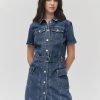 Femme BZB Robe | Robe Courte En Jean Bleu Fonce