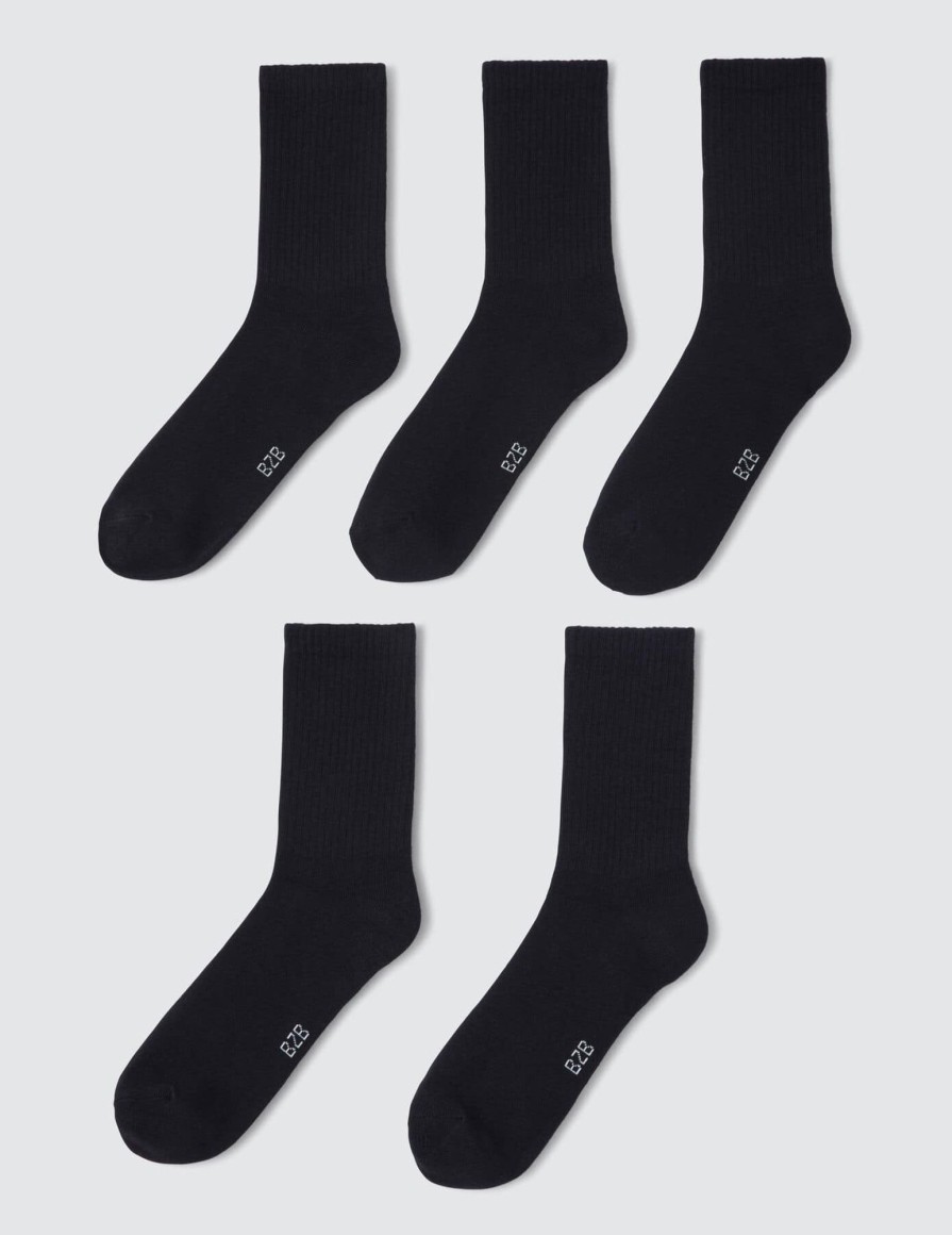 Homme BZB Chaussettes | Lot De 5 Paires De Chaussettes Unies Noir