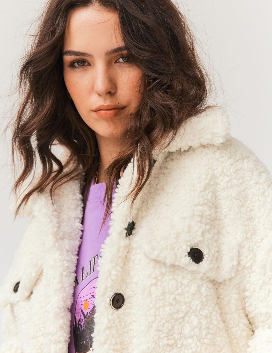 Femme BZB Veste & Blouson | Blouson Sherpa Blanc