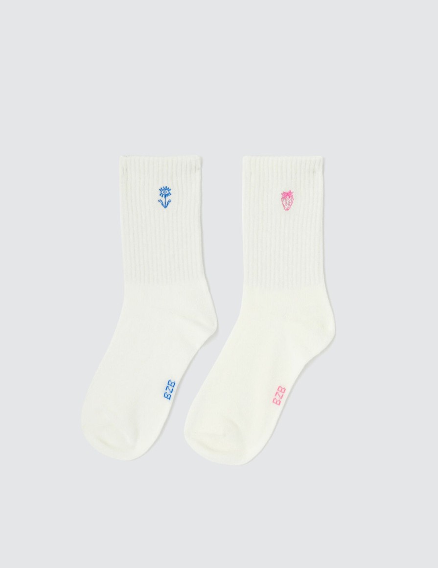 Femme BZB Collants & Chaussettes | Lot De 2 Paires Chaussettes Broderie Blanc