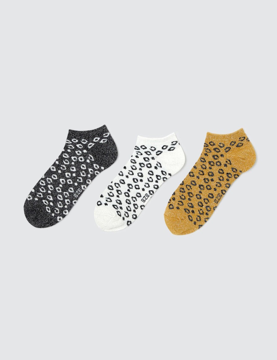 Femme BZB Collants & Chaussettes | Lot De 3- Paires De Socquettes Lurex Leopard Noir