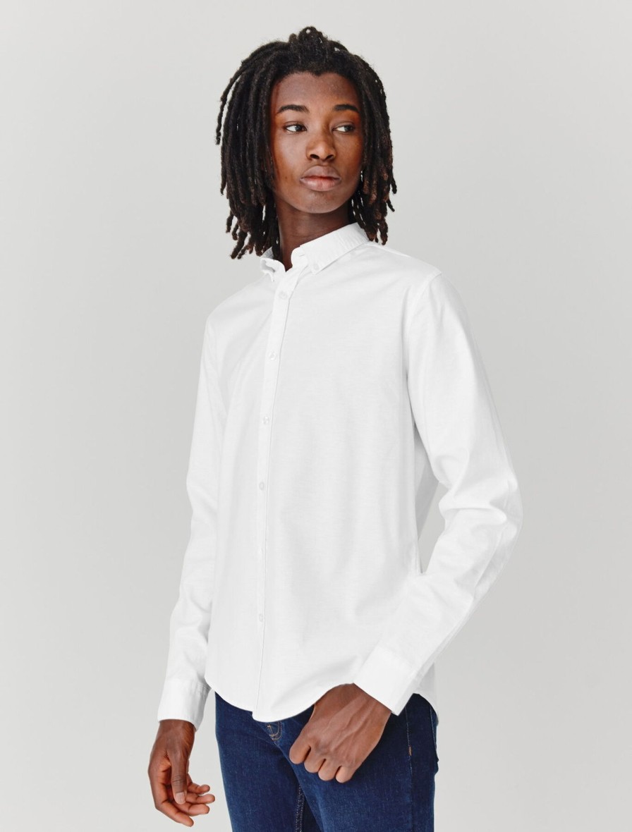 Homme BZB Chemise | Chemise Unie Ajustee Blanc Casse