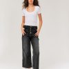 Femme BZB Jeans | Jean Wide Leg Cropped Boutonne Noir