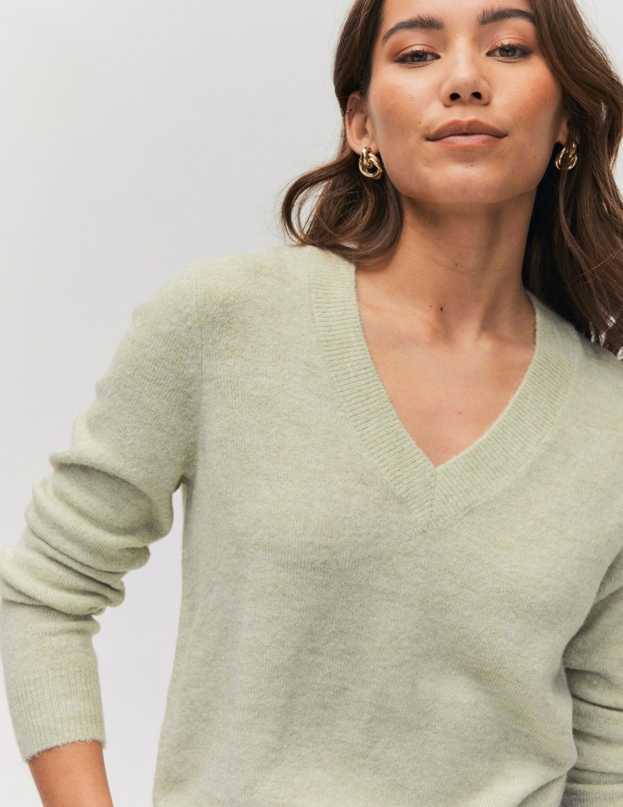 Femme BZB Pull | Pull Col V Uni Vert Clair