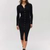 Femme BZB Robe | Robe Longue Col Polo Noir