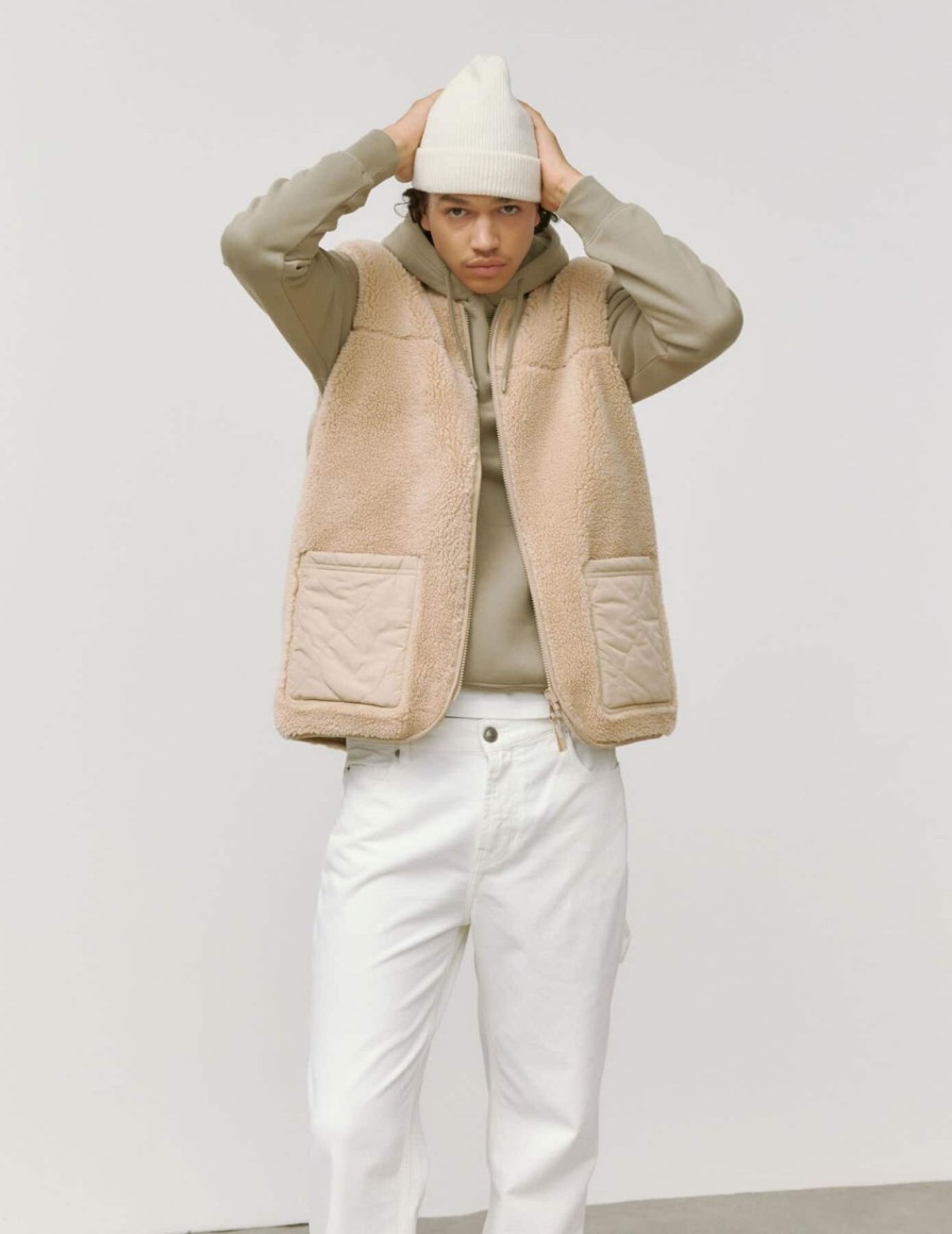 Homme BZB Veste & Blouson | Blouson Sherpa Sans Manches Reversible Beige