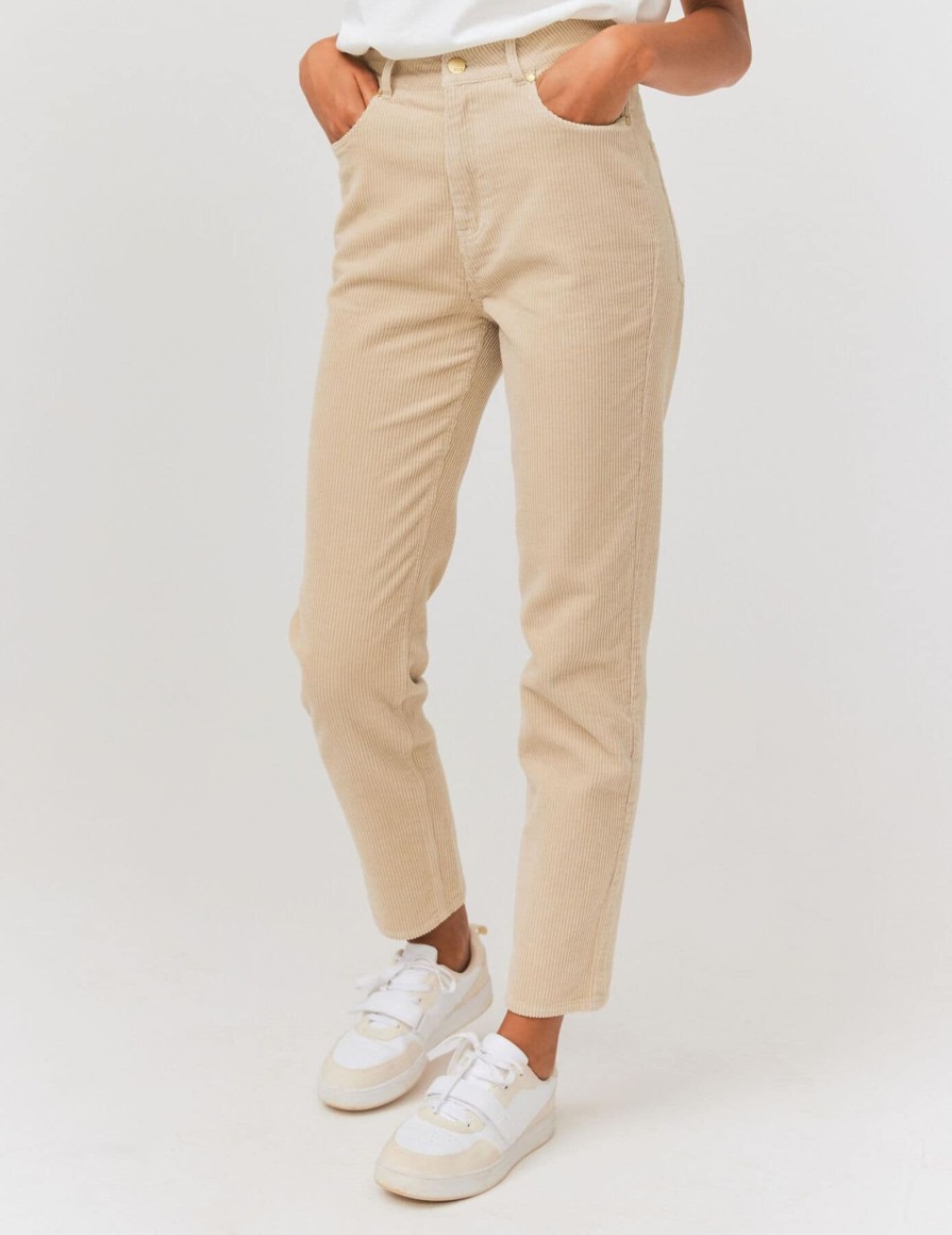 Femme BZB Pantalon | Pantalon Mom En Velours Beige