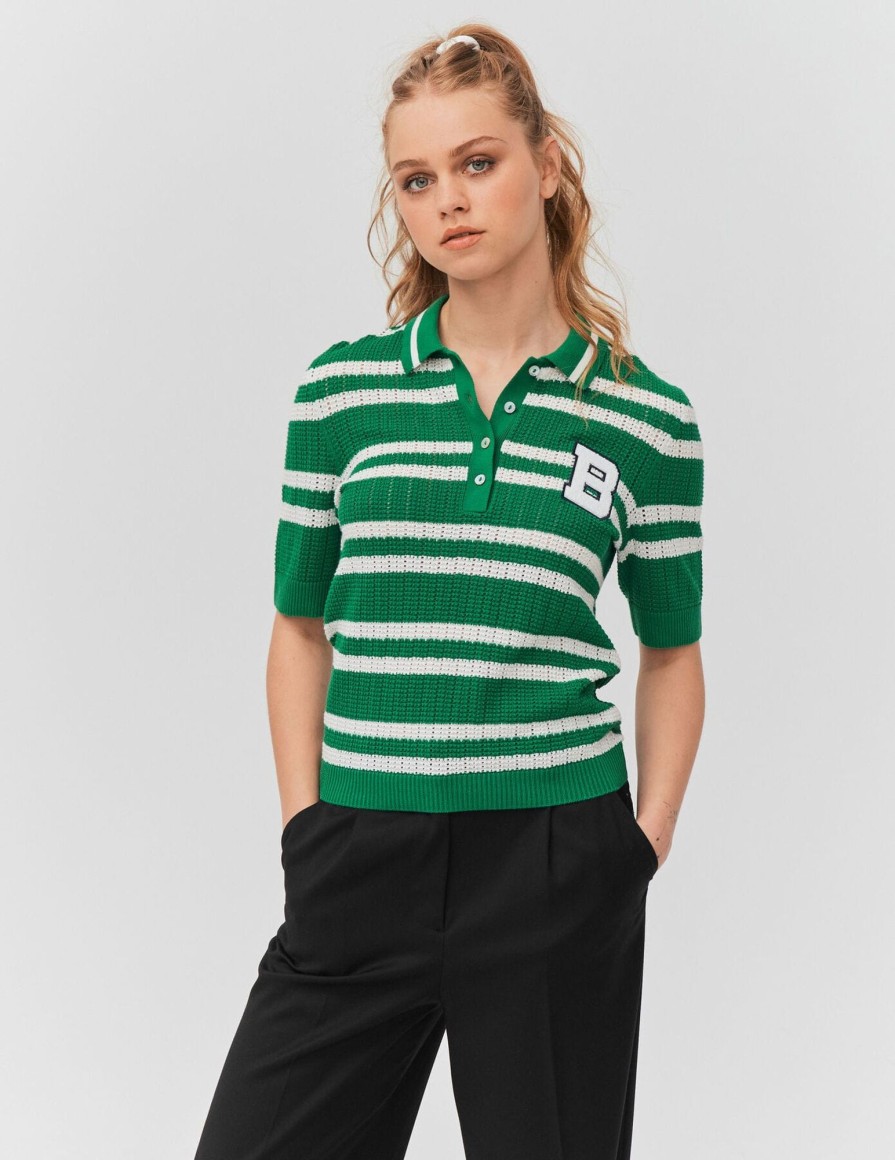 Femme BZB Tee-Shirt & Polo | Polo Ajoure Raye Vert