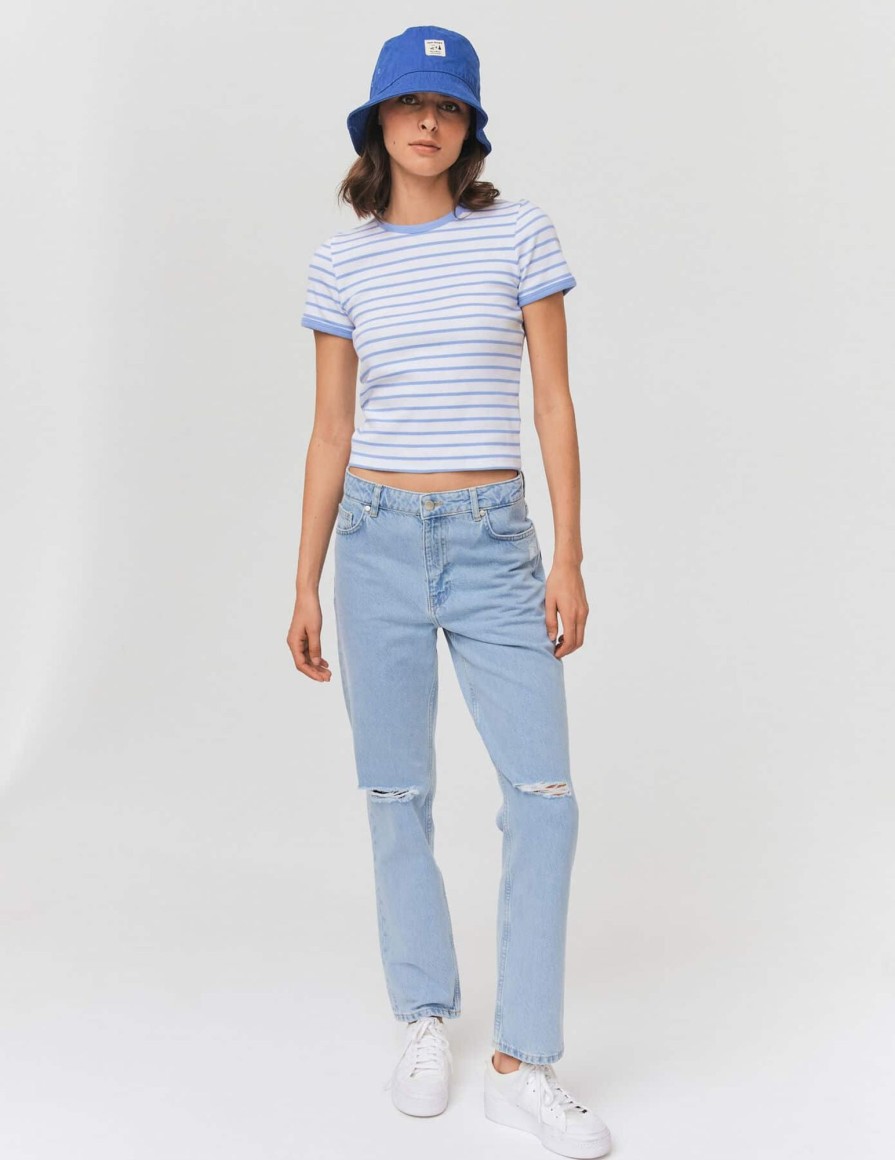 Femme BZB Jeans | Jean Straight Destroy Bleu Moyen