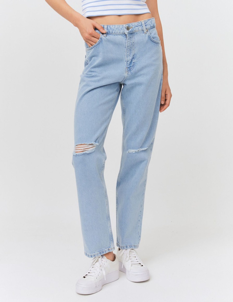 Femme BZB Jeans | Jean Straight Destroy Bleu Moyen