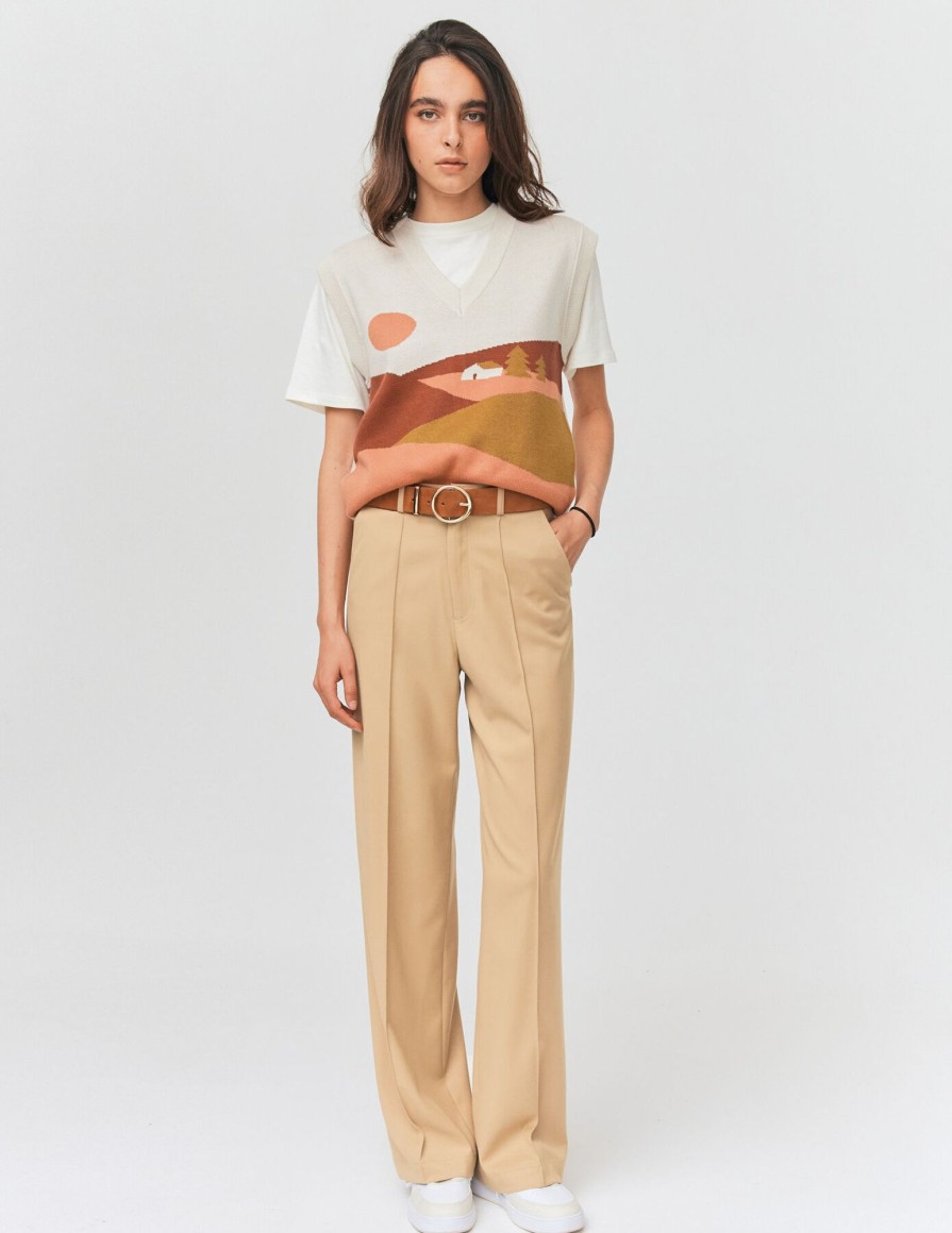 Femme BZB Pantalon | Pantalon Tailleur Beige