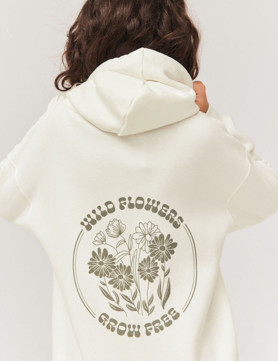 Femme BZB Sweat | Sweat Capuche Grunge Blanc