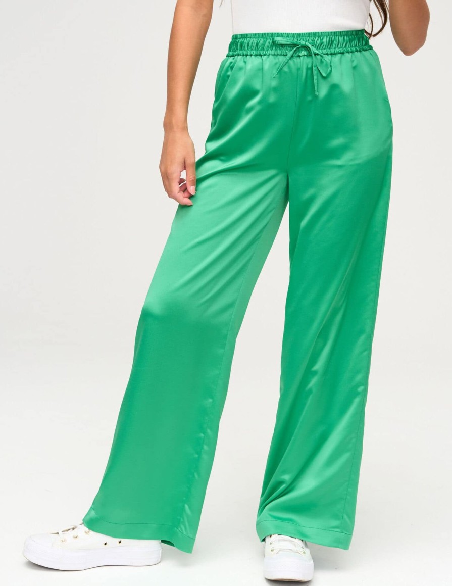 Femme BZB Pantalon | Pantalon Satin Taille Elastiquee Vert