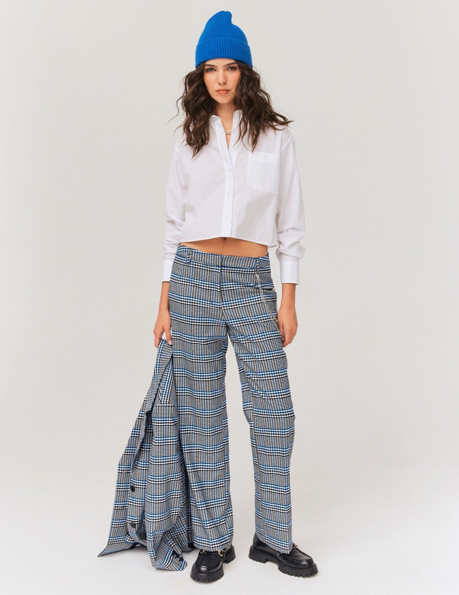 Femme BZB Pantalon | Pantalon Carreaux Avec Chaine Bleu Fonce