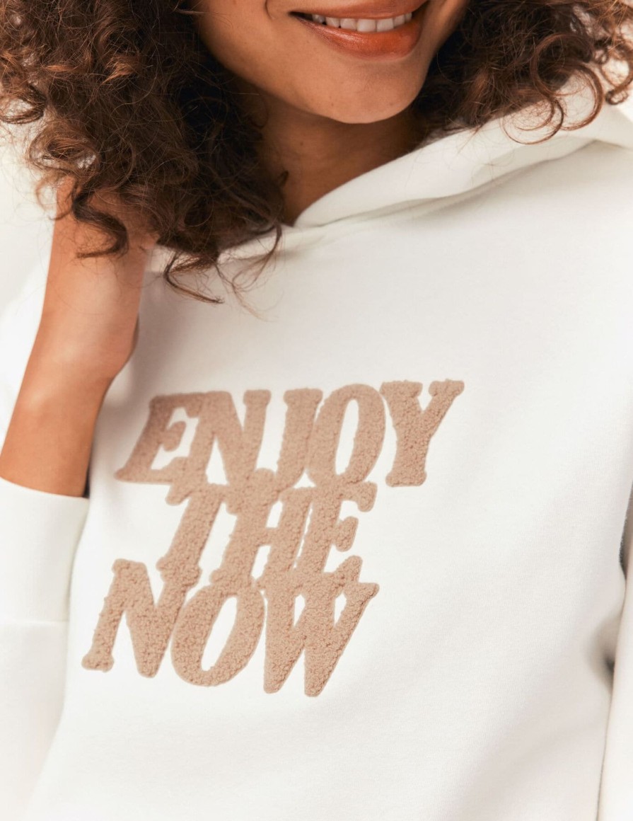 Femme BZB Sweat | Sweat Capuche Brode Blanc