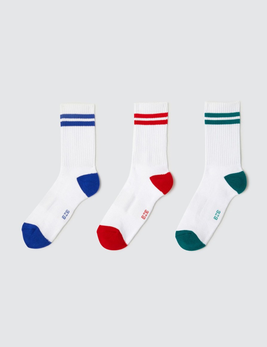 Homme BZB Chaussettes | Lot De 3 Paires De Chaussettes Sport Blanc