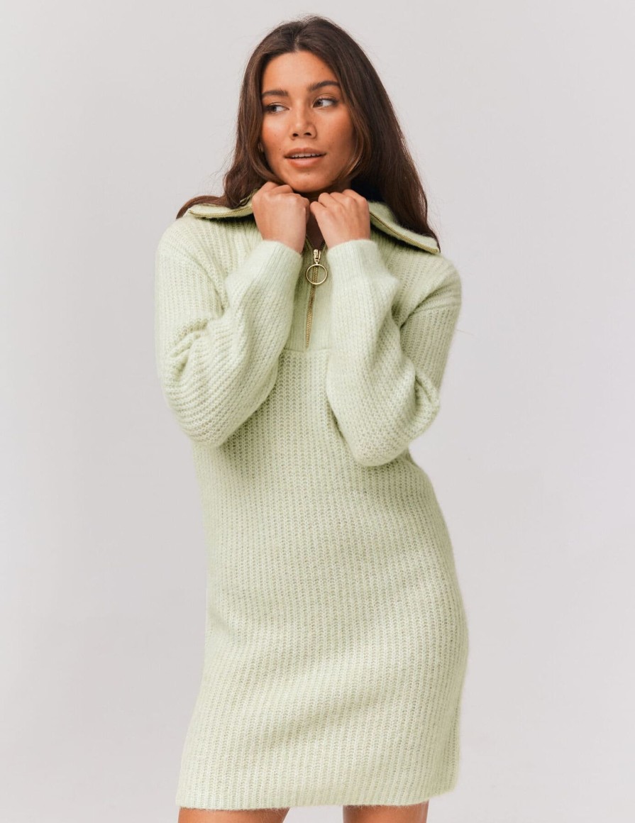 Femme BZB Robe | Robe Pull Col Camionneur Vert Clair