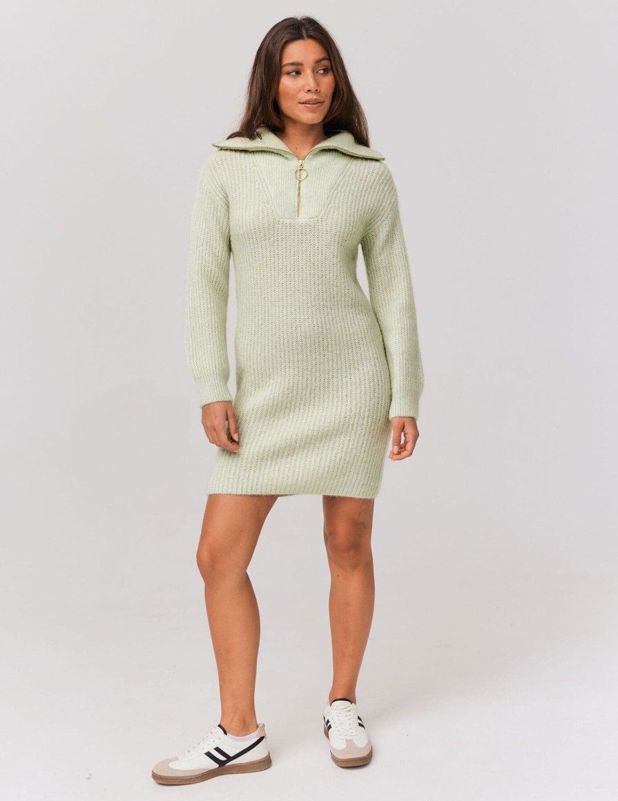 Femme BZB Robe | Robe Pull Col Camionneur Vert Clair