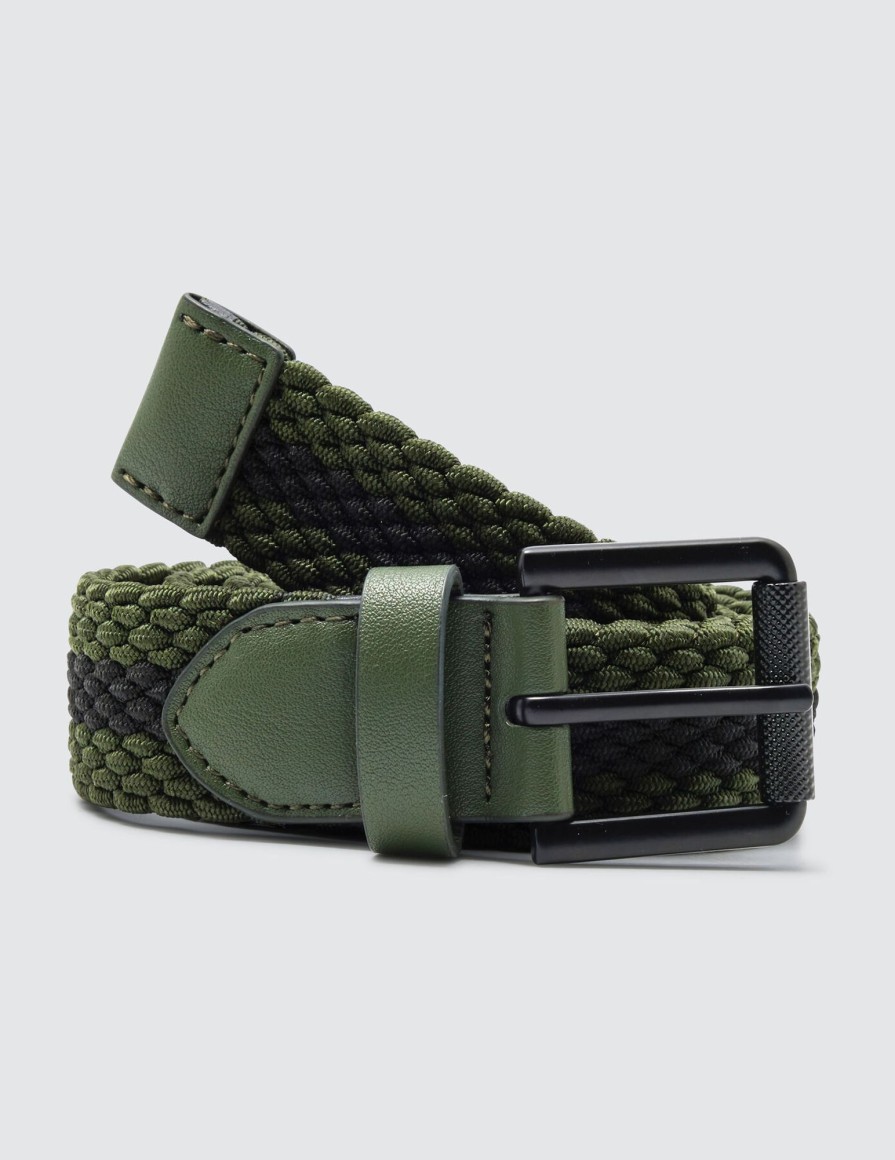 Homme BZB Ceinture | Ceinture Tressee Elastique Vert Kaki