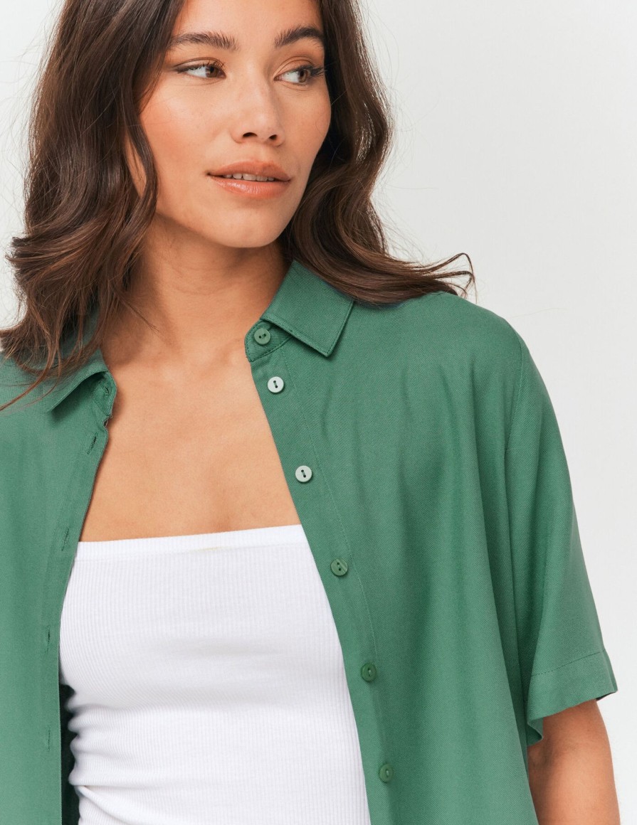 Femme BZB Chemise & Blouse | Chemise Twill Unie Vert