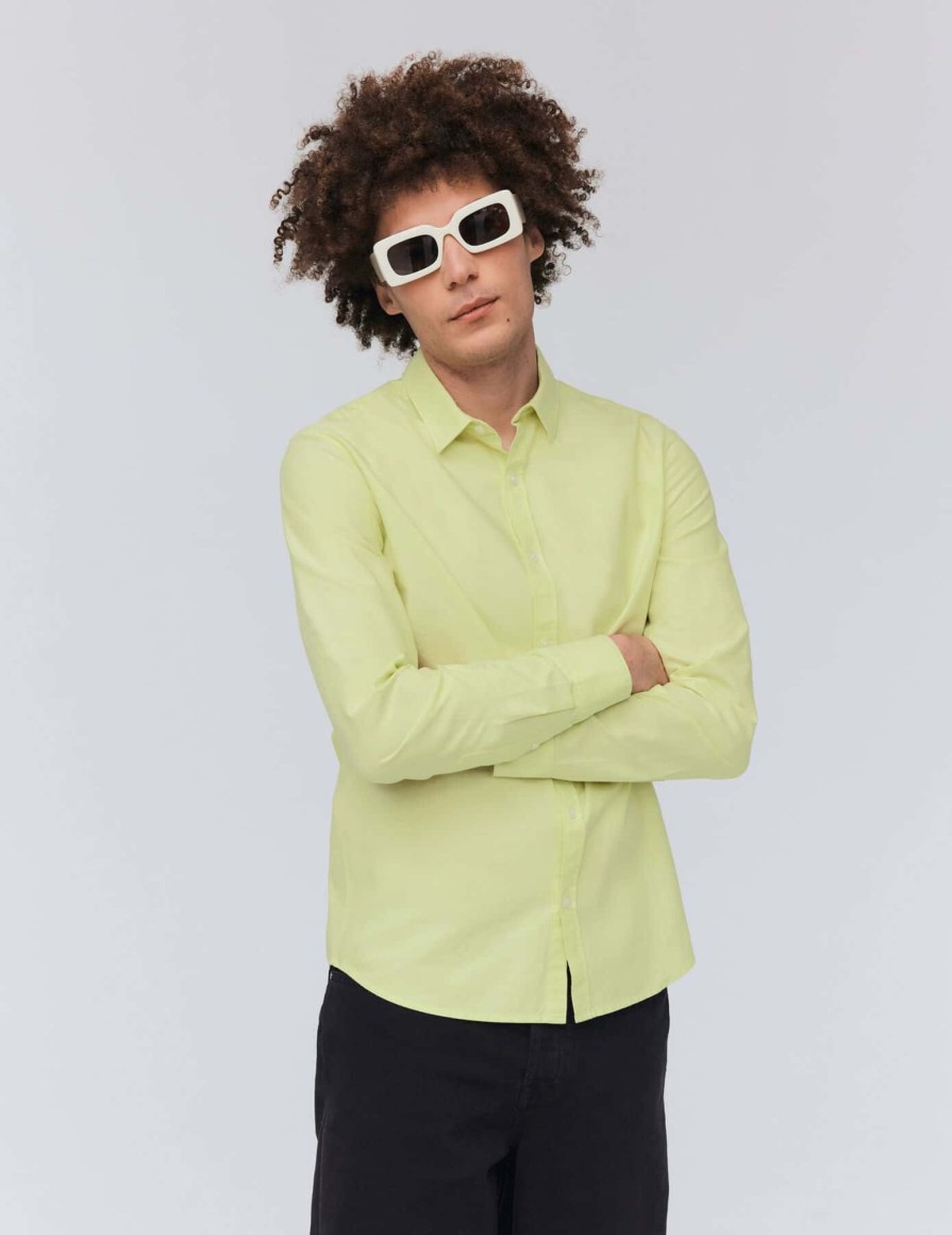 Homme BZB Chemise | Chemise Unie Coupe Droite Vert Clair