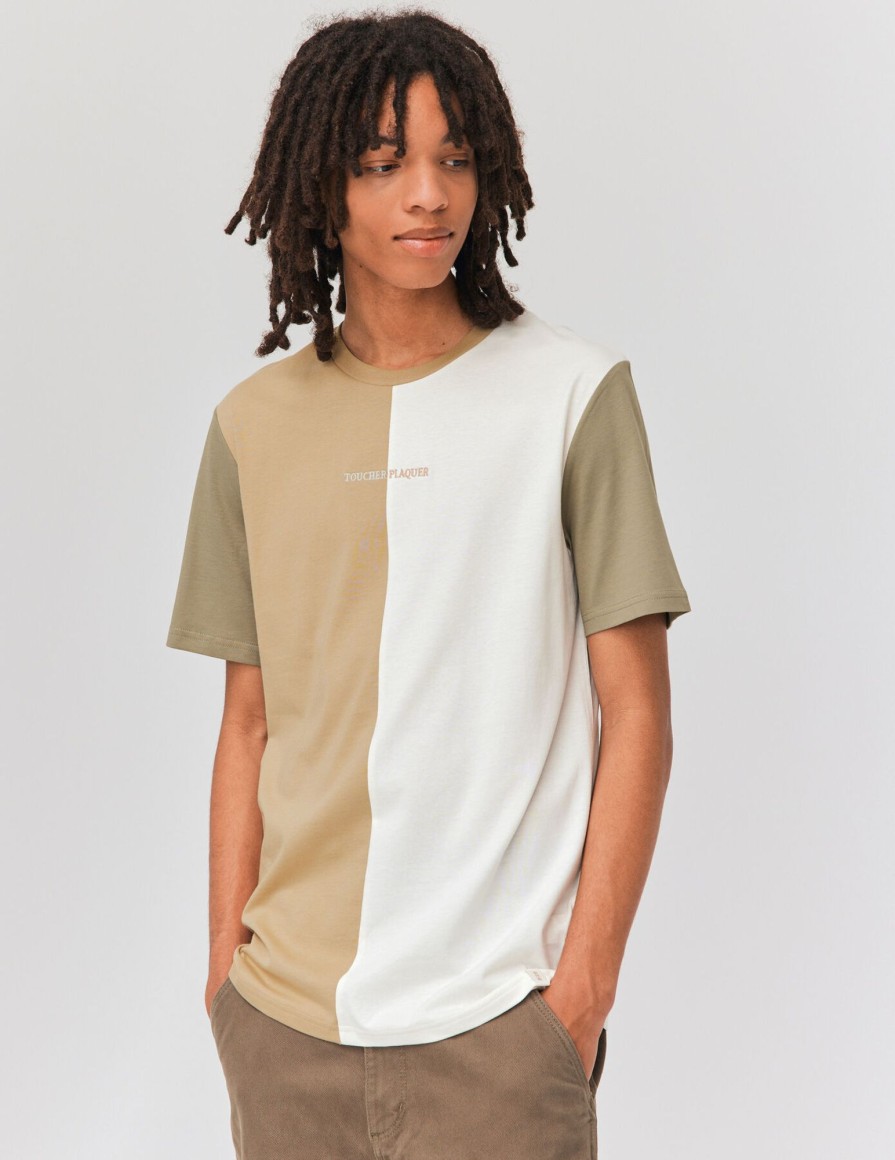 Homme BZB Tee-Shirt | T-Shirt Colorblock Brode Beige