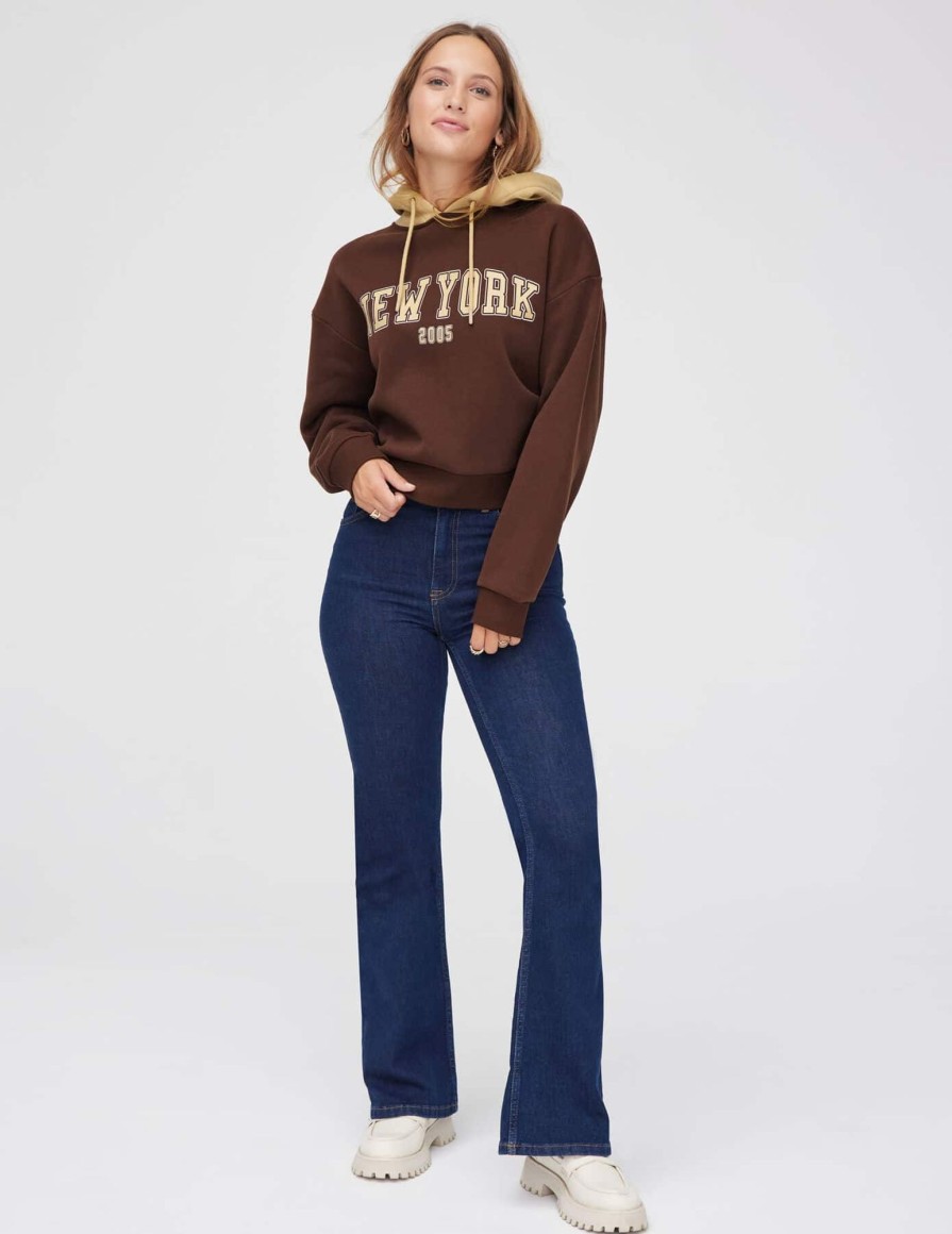 Femme BZB Sweat | Sweat Campus Contraste New York Marron