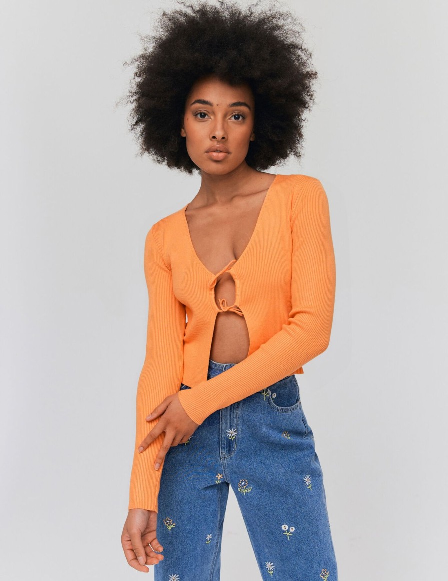 Femme BZB Gilet | Gilet Court A Noeuds Orange