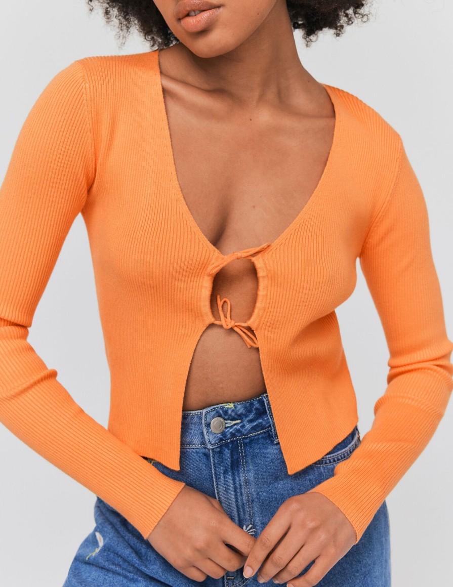 Femme BZB Gilet | Gilet Court A Noeuds Orange