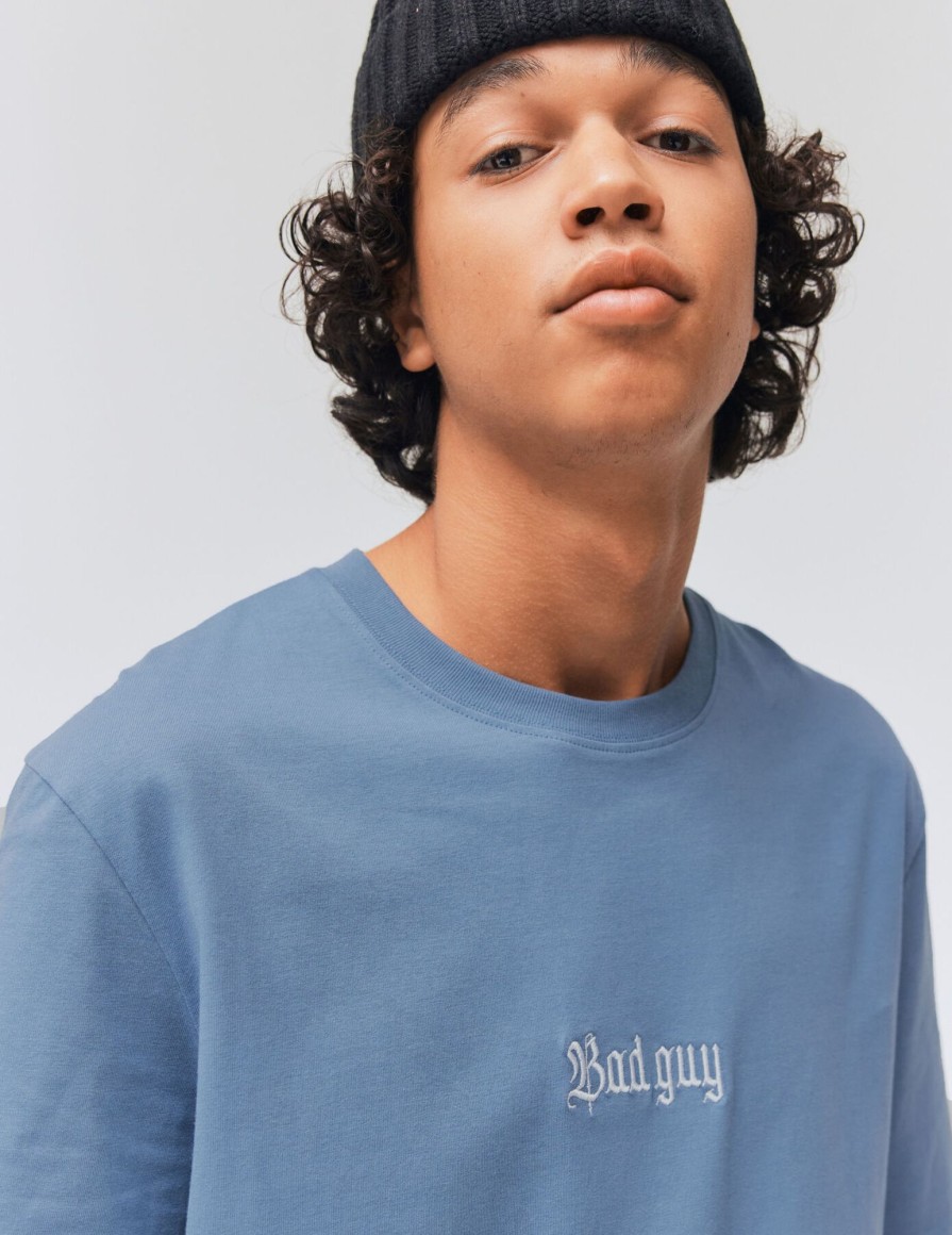 Homme BZB Tee-Shirt | T-Shirt Loose Brode Bleu