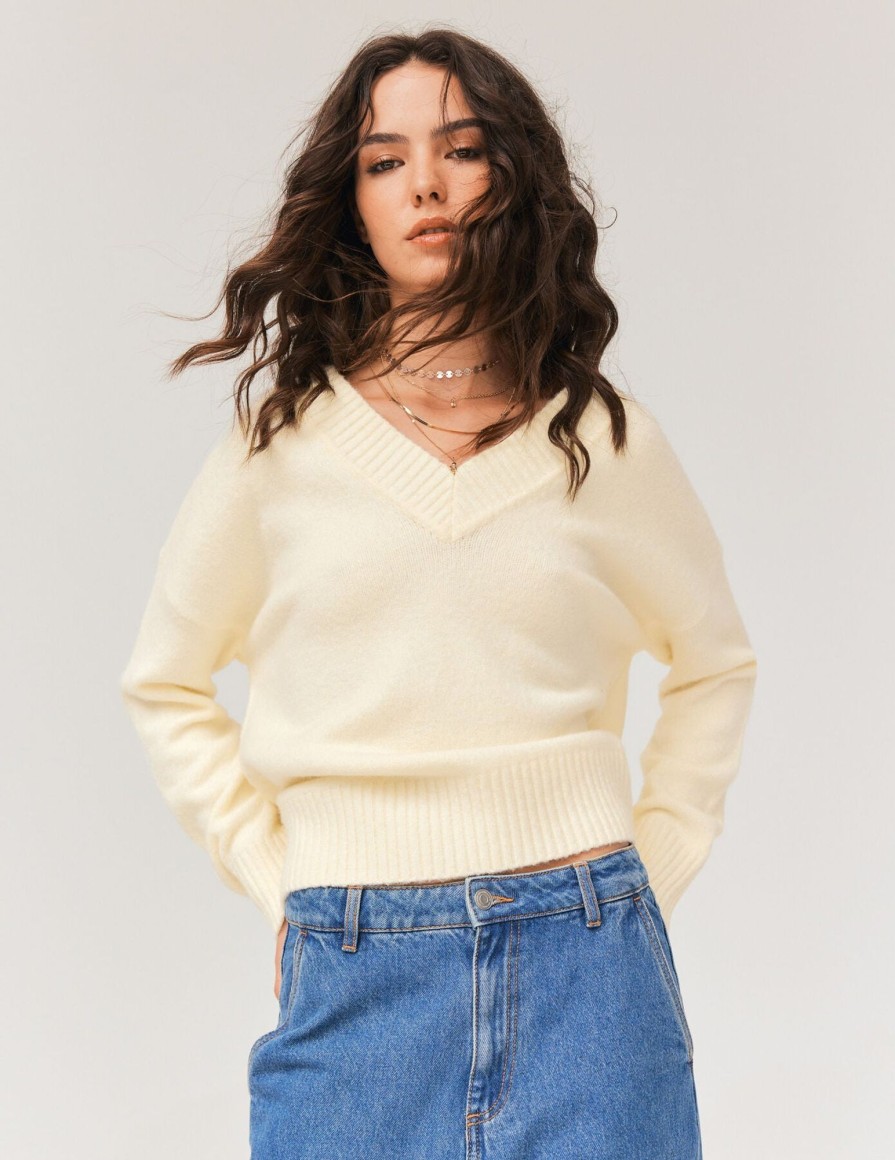 Femme BZB Pull | Pull Oversize Col V Naturel