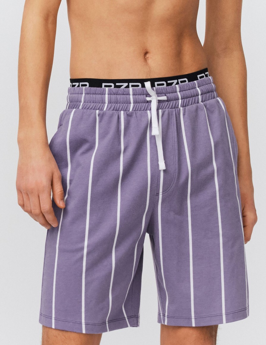 Homme BZB Sous-Vetements & Pyjama | Short Pyjama Imprime Rayure Violet